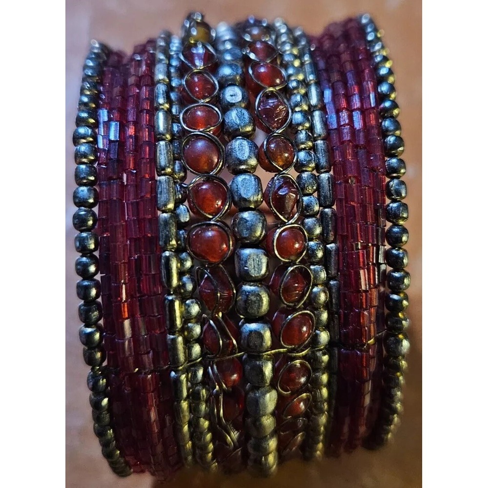 Stunning Handmade GoldTone Beaded Wrapped Cuff Bracelet Bohemian. 1606